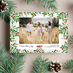 Cartes Pour Fêtes Annuelles Paix Amour Joie, Baies de Noël, Photo personnalisé