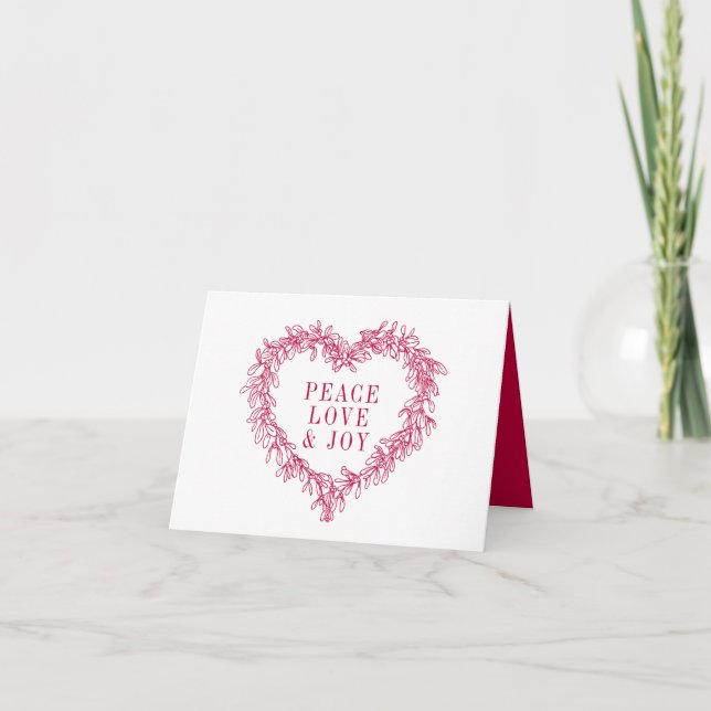 Cartes Pour Fêtes Annuelles Paix, amour joie rouge mistletoe coeur Noël (Devant)