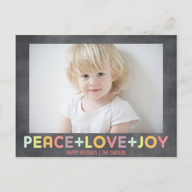 CARTES POUR FÊTES ANNUELLES PAIX AMOUR JOIE TABLEAU À CRAIE VACANCES PHOTO (Devant)