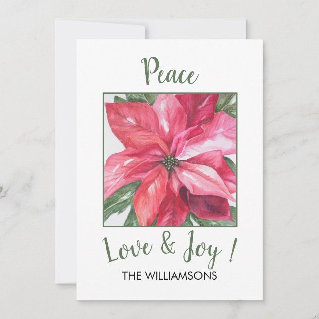 Cartes Pour Fêtes Annuelles Paix, Amour & Joy Poinsettia (Devant)