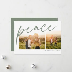 Cartes Pour Fêtes Annuelles Paix deux photo simple famille verte Noël