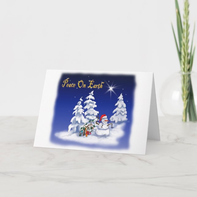 Cartes Pour Fêtes Annuelles paix d'homme de neige sur terre (Devant)