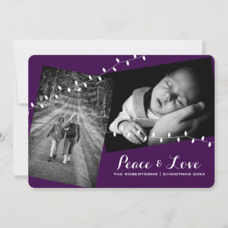 Cartes Pour Fêtes Annuelles Paix et amour Photos de Noël Arrondi Arêtes Violet