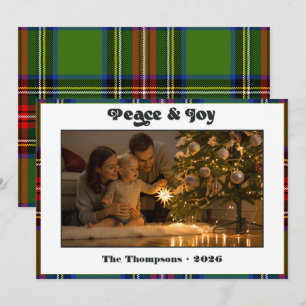 Cartes Pour Fêtes Annuelles Paix et Joie Tartan Vert Classique Noël