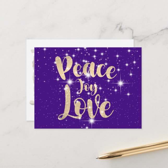 Cartes Pour Fêtes Annuelles Paix Joie Amour En Étoiles (Devant/Arrière en situation)