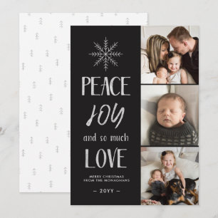 Cartes Pour Fêtes Annuelles Paix, joie, amour   Noir argenté   3 Photo