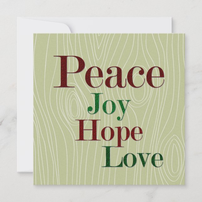 Cartes Pour Fêtes Annuelles Paix, Joie, Espoir & Amour (Devant)
