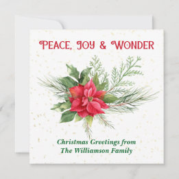 Cartes Pour Fêtes Annuelles Paix Joie et Merveille Poinsettia Rouge Noël