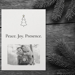 Cartes Pour Fêtes Annuelles Paix. Joie. Présence. Noël photo minimaliste