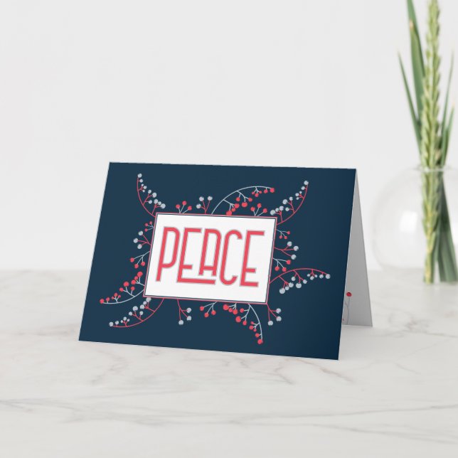 Cartes Pour Fêtes Annuelles PAIX moderne rouge gris marine bleu baies Noël (Devant)