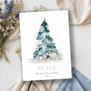 Cartes Pour Fêtes Annuelles Paix Neige Aquarelle Pine Noël Arbre Cadeaux