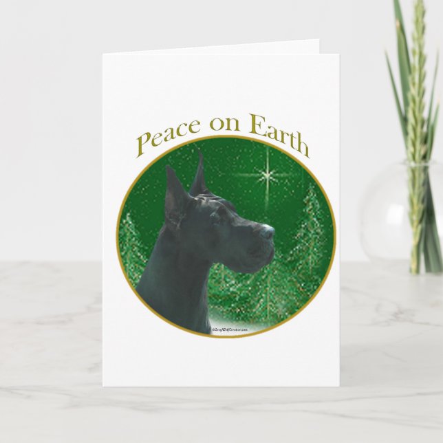 Cartes Pour Fêtes Annuelles Paix (noire) de great dane (Devant)