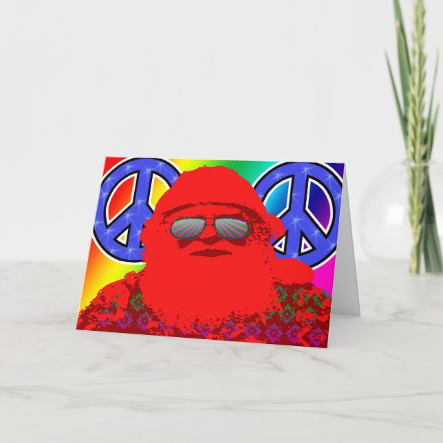 Cartes Pour Fêtes Annuelles Paix psychédélique de Père Noël (Devant)