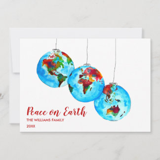 Cartes Pour Fêtes Annuelles Paix Rouge sur Terre Aquarelle Noël