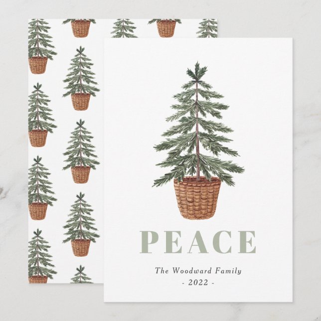 Cartes Pour Fêtes Annuelles Paix Simple Arbre À feuillage persistant de Noël (Devant / Derrière)