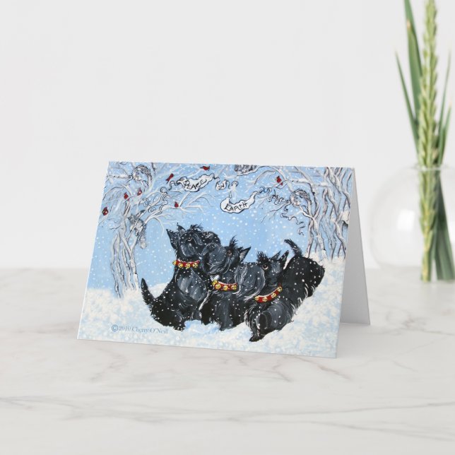 Cartes Pour Fêtes Annuelles Paix sur des Scotties de la terre (Devant)