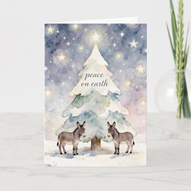 Cartes Pour Fêtes Annuelles Paix sur Terre ânes et sapin de Noël (Devant)