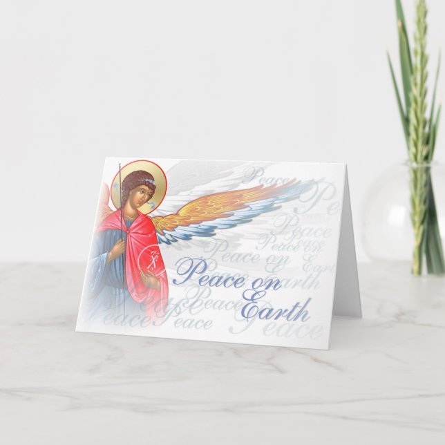 Cartes Pour Fêtes Annuelles "Paix sur Terre" avec scène Angel et Nativité (Devant)