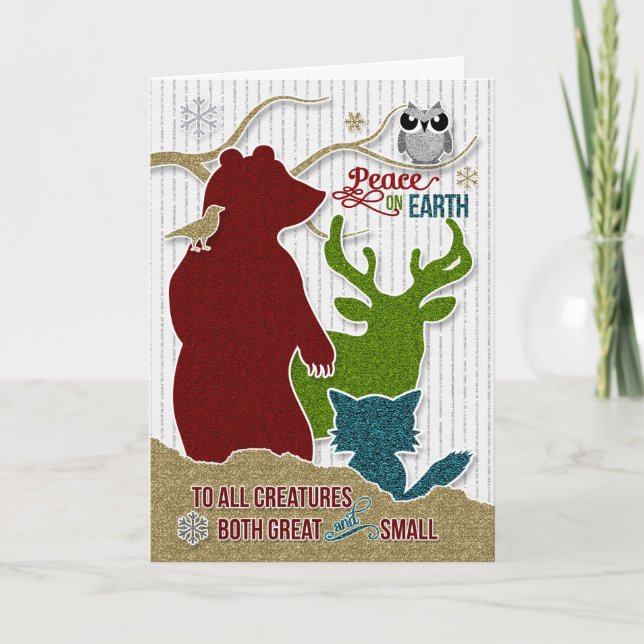Cartes Pour Fêtes Annuelles Paix sur Terre avec style Parties scintillant Bois (Devant)