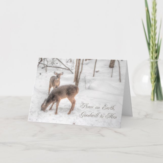 Cartes Pour Fêtes Annuelles Paix sur Terre - Deux Cerfs dans Snowy Woods (Devant)