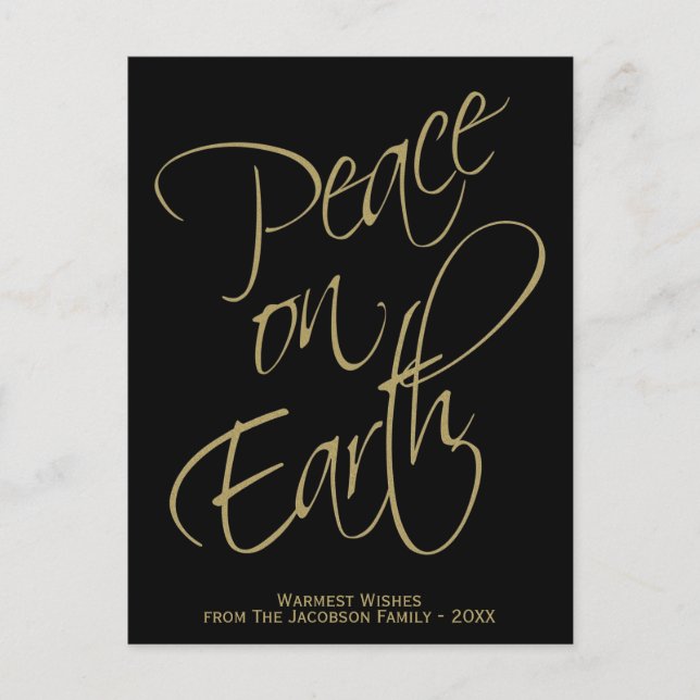Cartes Pour Fêtes Annuelles Paix sur Terre Elegant Gold & Black Minimal Photo (Devant)
