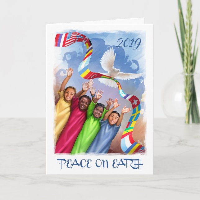 Cartes Pour Fêtes Annuelles Paix sur Terre. Enfants multiculturels Année perso (Devant)
