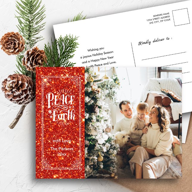 Cartes Pour Fêtes Annuelles Paix sur Terre Étincelle Parties scintillant rouge (Créateur téléchargé)