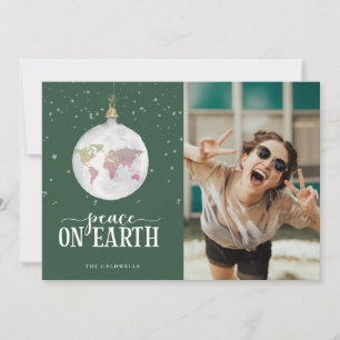 Cartes Pour Fêtes Annuelles Paix sur Terre Globe Ornement photo verte