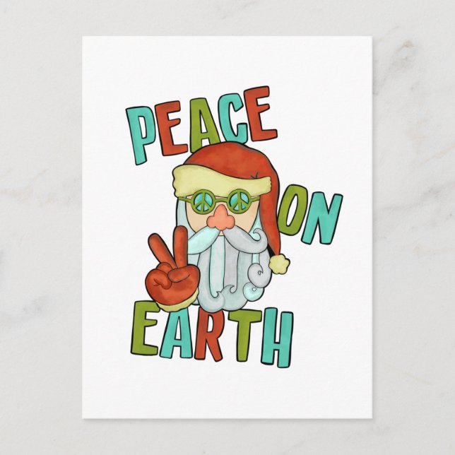 Cartes Pour Fêtes Annuelles Paix sur Terre Hippie Père Noël (Devant)