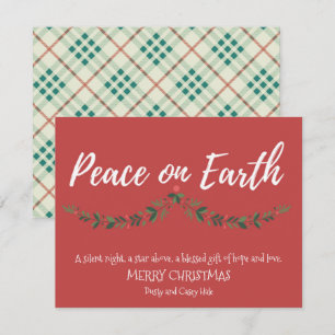 Cartes Pour Fêtes Annuelles Paix sur Terre Holly Red Plaid