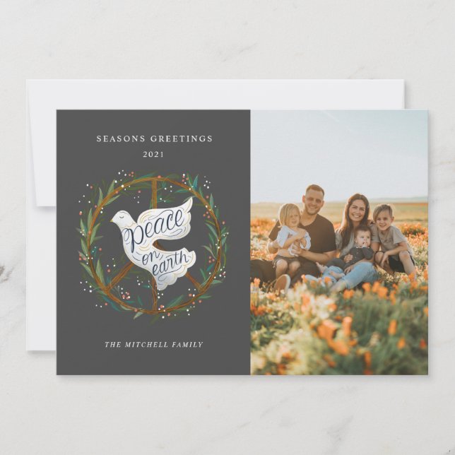 Cartes Pour Fêtes Annuelles Paix sur Terre Lettres Dove Paix Signe photo (Devant)