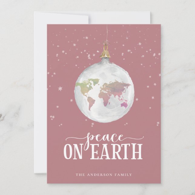Cartes Pour Fêtes Annuelles Paix sur Terre L'Ornement Mondial Mauve (Devant)