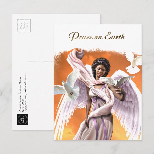 Cartes Pour Fêtes Annuelles Paix sur Terre. Noël de l'Ange Africain-Américain (Devant / Derrière)