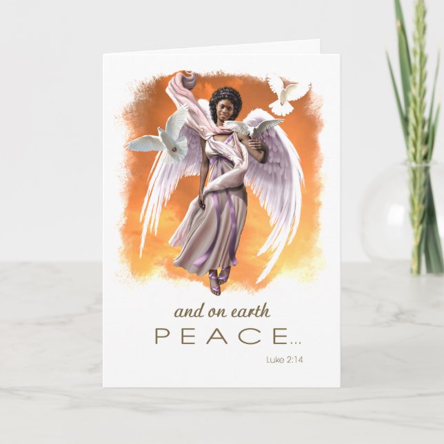 Cartes Pour Fêtes Annuelles Paix sur Terre. Noël de l'Ange Africain-Américain (Devant)