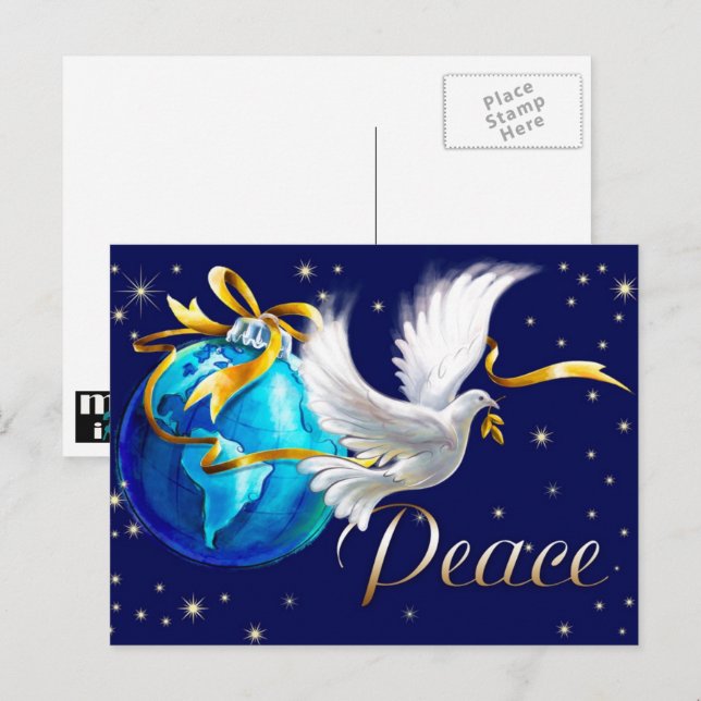 Cartes Pour Fêtes Annuelles Paix sur Terre. Noël de Peace Dove (Devant / Derrière)