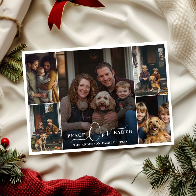 Cartes Pour Fêtes Annuelles Paix sur Terre Noël Famille 5 Photo Collage (Créateur téléchargé)