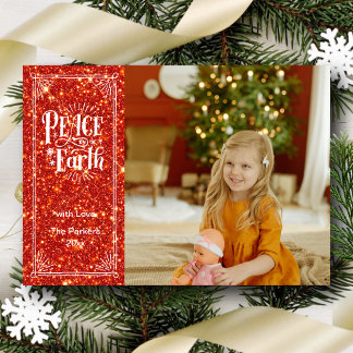 Cartes Pour Fêtes Annuelles Paix sur Terre Noël Paillettes Rouges Brillantes