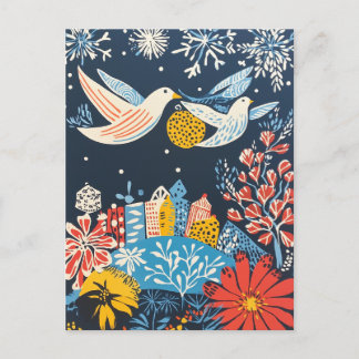 Cartes Pour Fêtes Annuelles Paix sur Terre, Oiseaux Festifs Nature Folk Charme