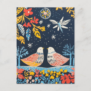 Cartes Pour Fêtes Annuelles Paix sur Terre, Oiseaux Festifs Nature Folk Charme