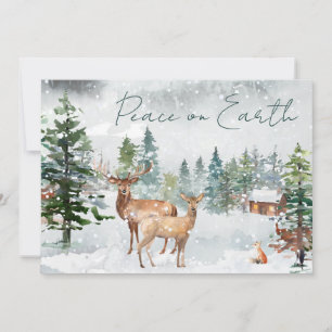 Cartes Pour Fêtes Annuelles Paix sur Terre Photo Forêt enneigée Cerf Écriture
