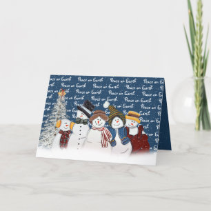 Cartes Pour Fêtes Annuelles Paix sur Terre Snowmen en bleu