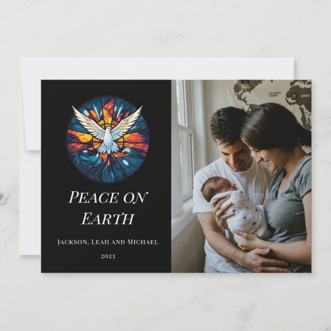 Cartes Pour Fêtes Annuelles Paix sur Terre Vitrail Dove Conception de Noël (Devant)
