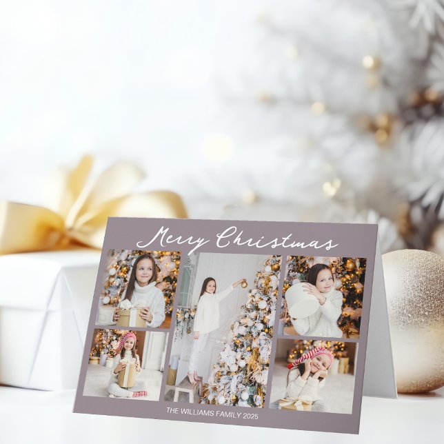Cartes Pour Fêtes Annuelles Pale Mauve Merry Christmas Photo Collage Trendy (Créateur téléchargé)