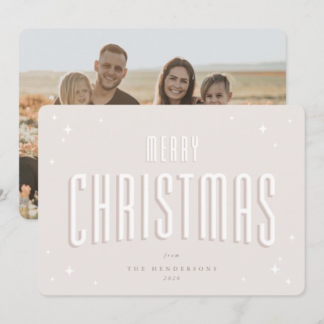 Cartes Pour Fêtes Annuelles Pale Rose Joyeux Noël Retro Stations Flat Photo (Devant / Derrière)
