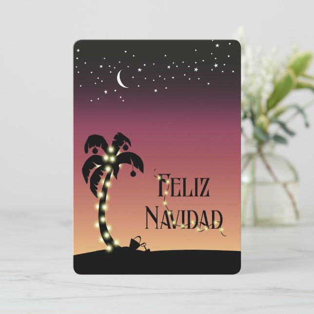 Cartes Pour Fêtes Annuelles Palm Night Sky Feliz Navidad Retour Photo (Debout devant)