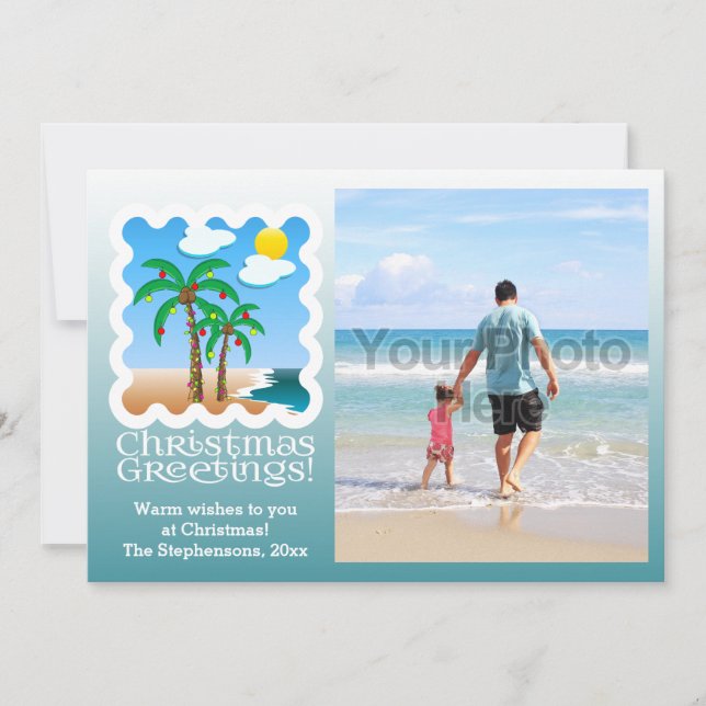 Cartes Pour Fêtes Annuelles Palm Tree Holiday Lights Beach Photographie de Noë (Devant)
