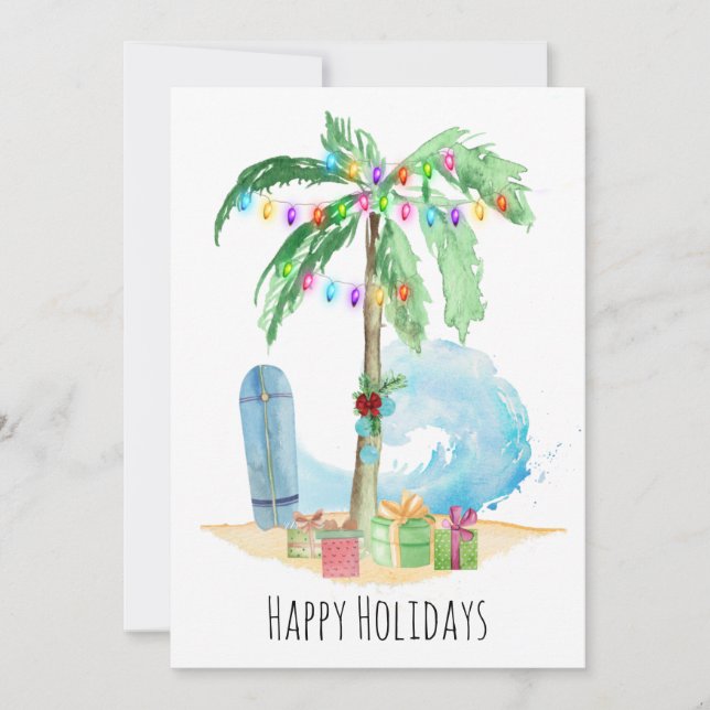 Cartes Pour Fêtes Annuelles Palmier de Noël Joyeuse plage de vacances (Devant)