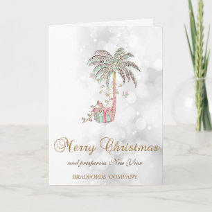 Cartes Pour Fêtes Annuelles Palmier de Noël, Présent, Lumières à cordes, Bokeh