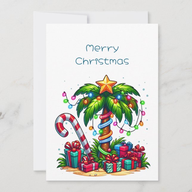 Cartes Pour Fêtes Annuelles Palmier de Noël tropical (Devant)
