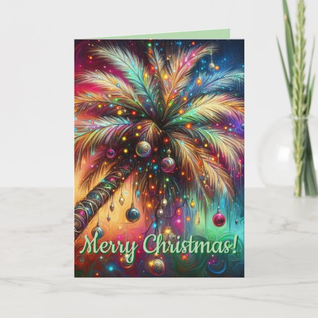 Cartes Pour Fêtes Annuelles Palmier de Noël Whimsical Tropical Beach Vivid (Devant)